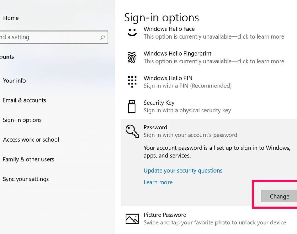bilgisayar sifresi degistirme windows 10