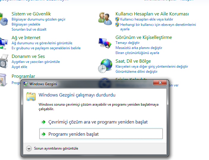 cozuldu windows gezgini calismayi durdurdu hatasi