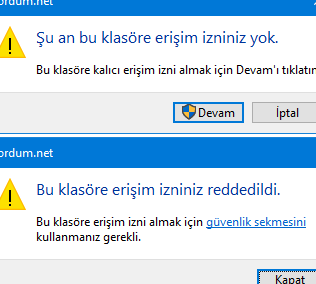 erisim engellendi bu klasore erisim izniniz reddedildi windows 10 hatasi