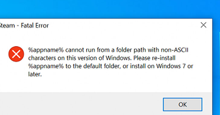 steam bu windows surumunde ascii hata cozumu