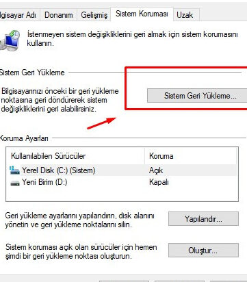 windows 10 bilgisayari geri tarihe alma sistem geri yukleme