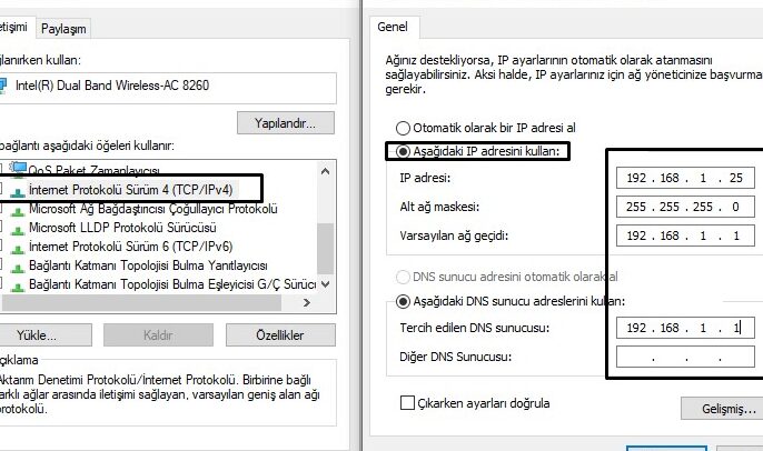 windows 10 el ile ip degistirme statik ip ayarlari