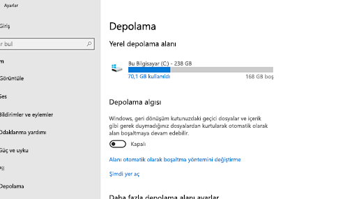 windows 10 kac gb disk alani gereksinimleri