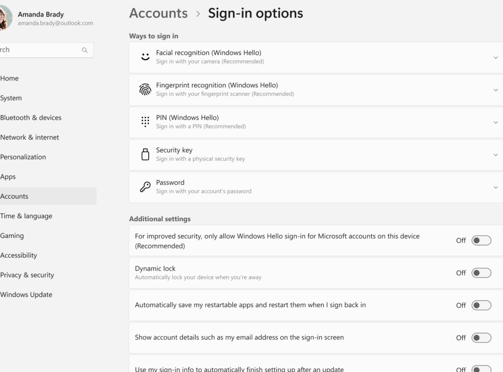 windows 10da oturum acma secenekleri nelerdir