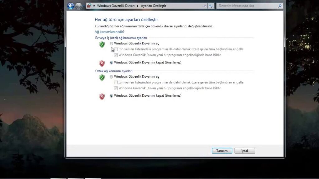 windows 7 guvenlik duvari kapatma adim adim anlatim