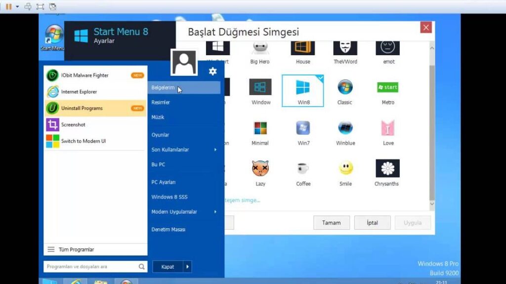 windows 8de klasik baslat menusune donus yapin