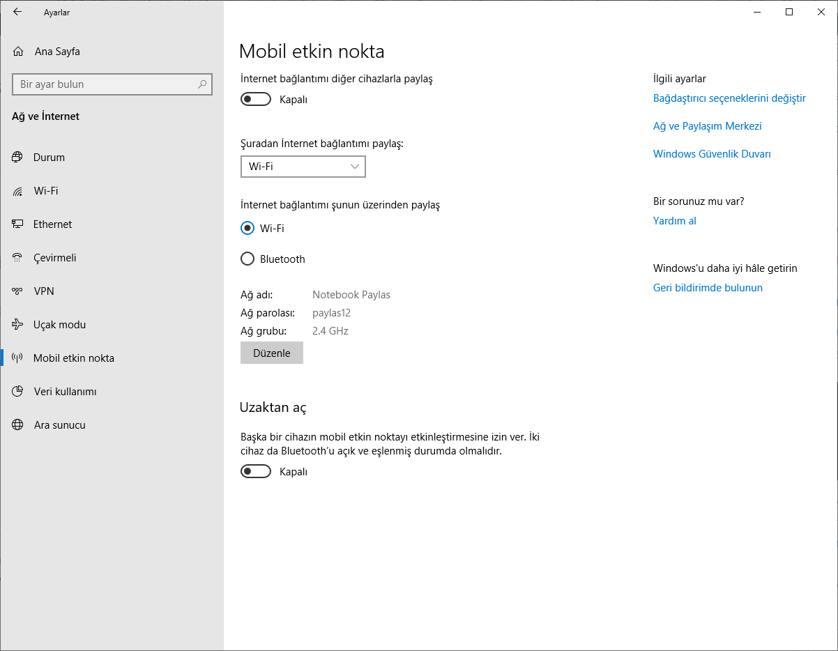 Windows 10'da Kablolu İnterneti Kablosuza Çevirme 9 Windows10intpaylas 012