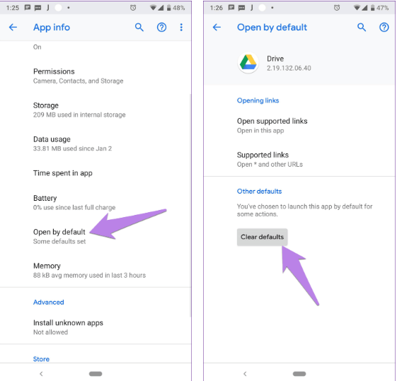 android clear defaults