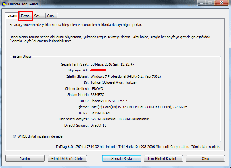 Ekran Kartı Öğrenme (Windows 10): Hangi Ekran Kartına Sahibim? 6 dxdiag ekran