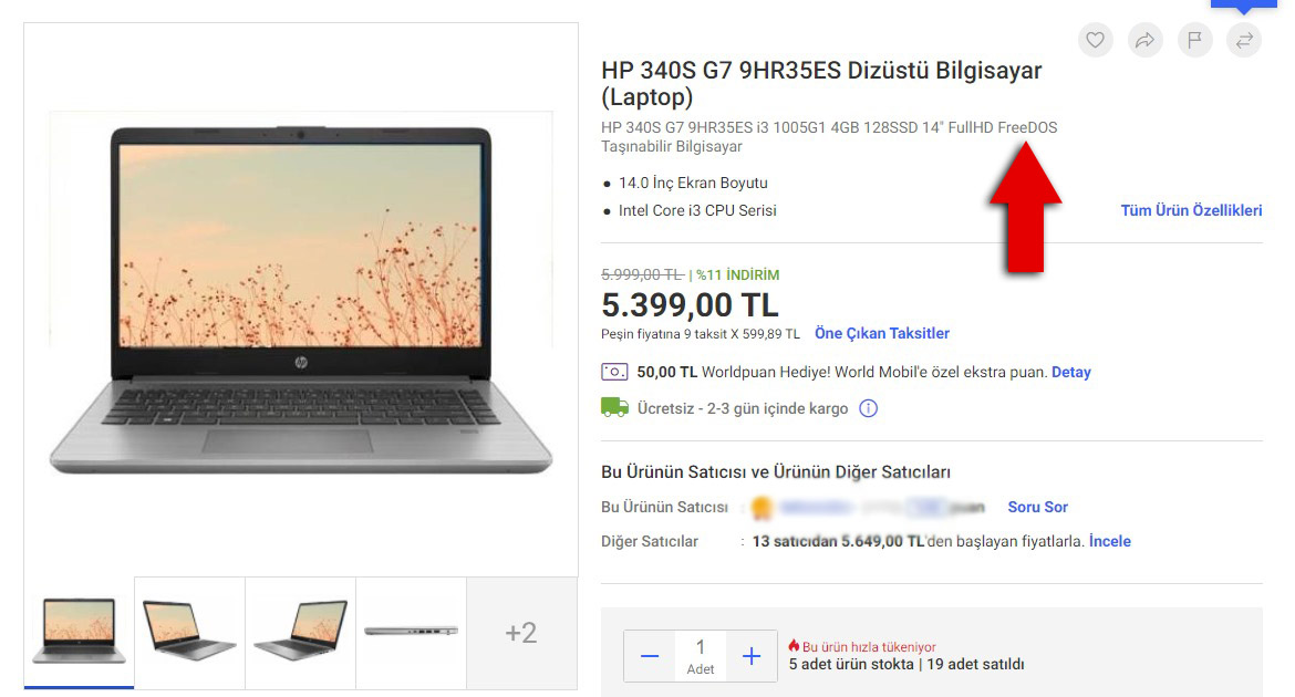 HP Freedos laptop bilgisayar windows