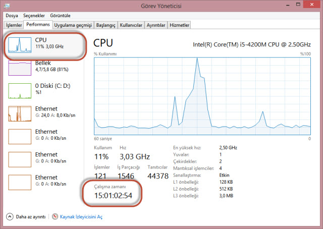 bilgisayarim kac saattir acik 6