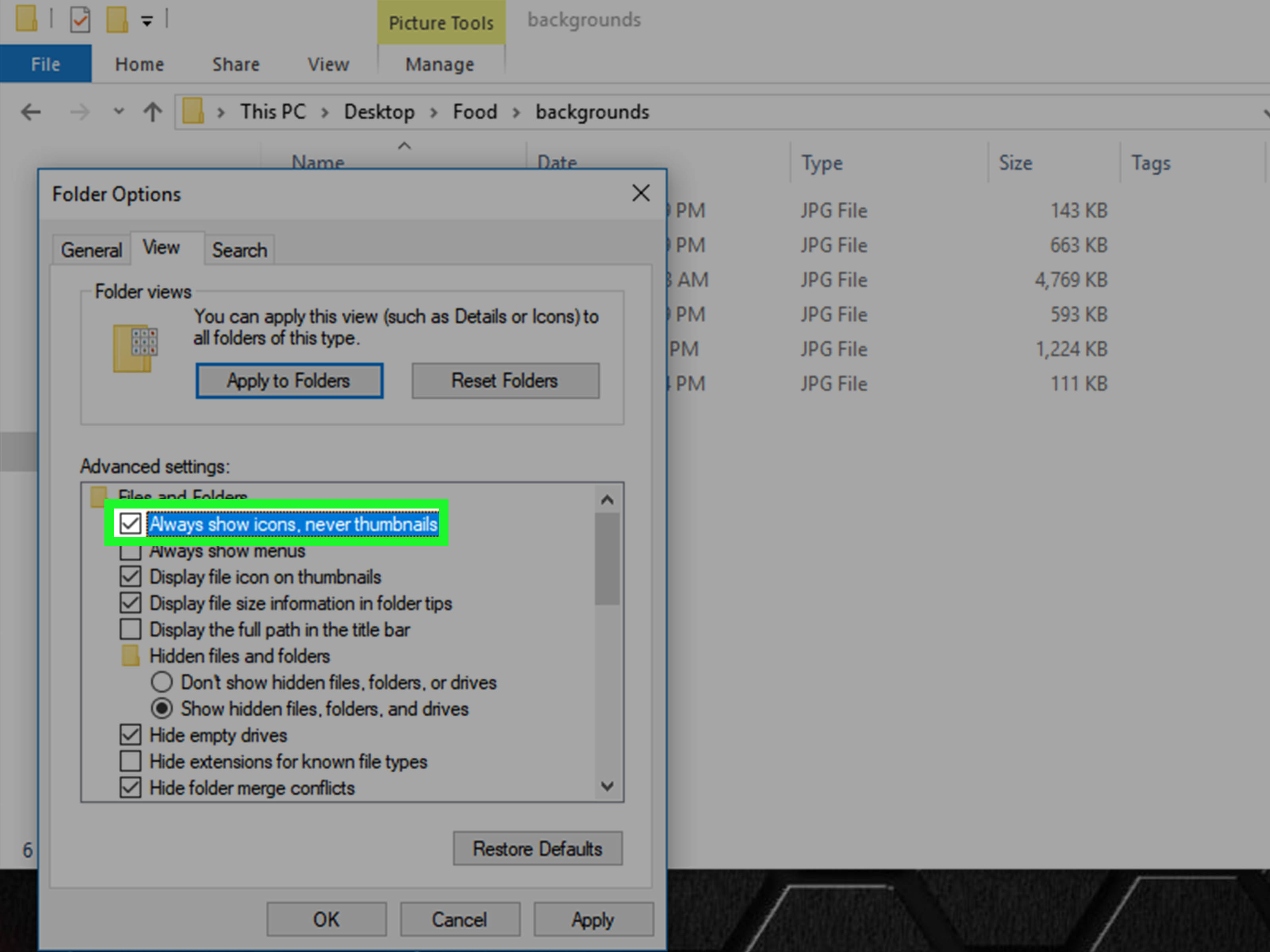 Windows Fotoğraf Görüntüleyicisi İndir (Gezginler İçin En İyisi)! 9 Enable Image Preview to Display Pictures in a Folder Windows 10 Step 17