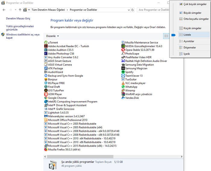 İstenmeyen Windows Programı Kaldırma Rehberi! 8 denetim masasi programlar